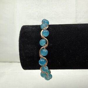 Artisan Wire Wrapped Blue Teal Gemstone Copper Bracelet Handcrafted Unique Gift